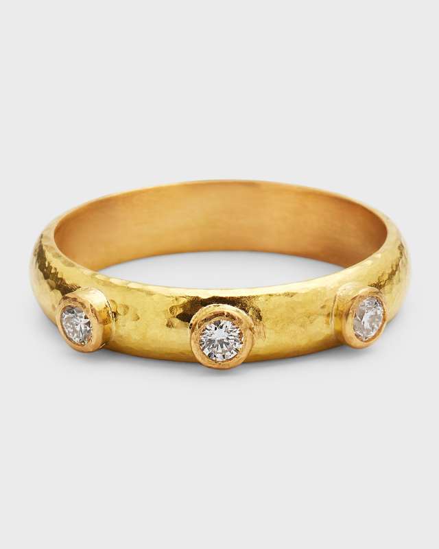 19K Yellow Gold 3-Diamond Stack Ring, Size